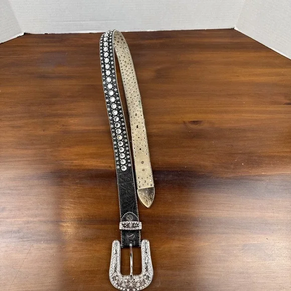 Vintage‎ Y2K Studded Rhinestone Black Leather Western Belt Sz M - Picture 8 of 9